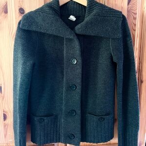 JCrew 100% Merino Wool Cardigan Sweater Women’s XS Charcoal Grey Heavy Knit EUC